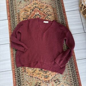 Pink Rose Deep Red V-Neck Sweater
